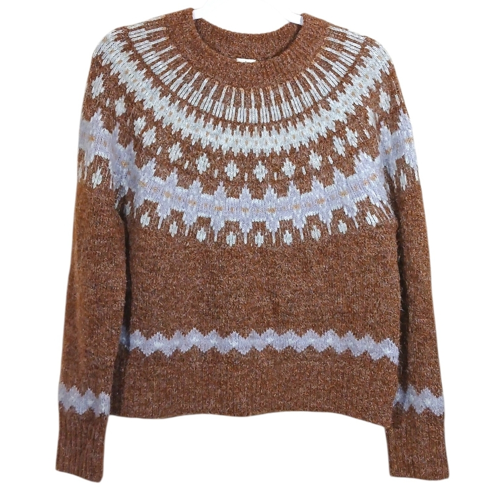 Joie Fairaisle Brown Purple Cozy Sweater Medium